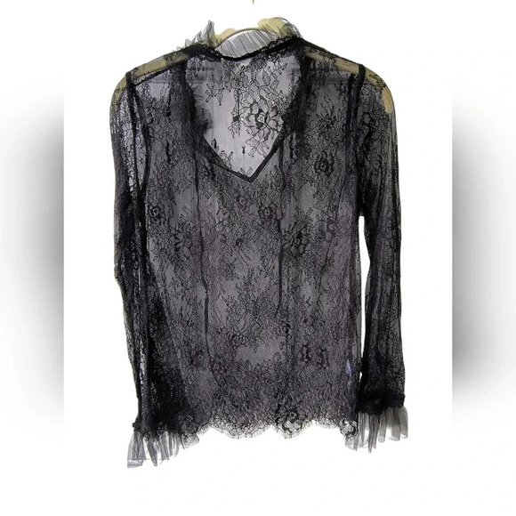 Nylon Apparel Women's Black Sexy Witchy Whimsigoth Sheer Lace Blouse, M, NWT - Picture 2 of 8